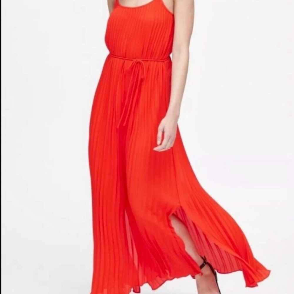Banana Republic Red Pleated Maxi Dress